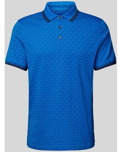 Michael Kors Regular Fit Poloshirt mit Allover-Label-Muster Modell 'GREENWICH' - Blau