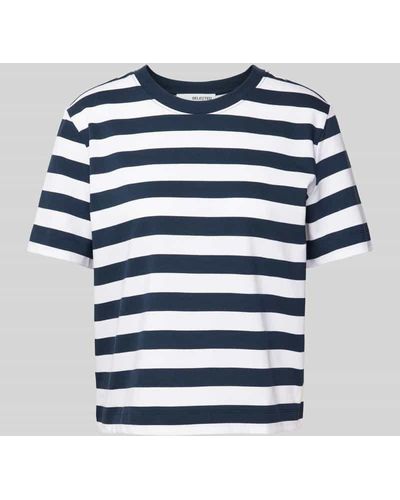 SELECTED T-Shirt mit Streifenmuster Modell 'ESSENTIAL' - Blau
