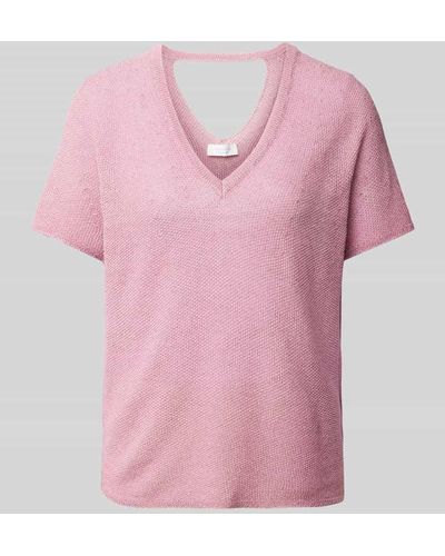 Rich & Royal Strickshirt mit abgerundetem V-Ausschnitt - Pink