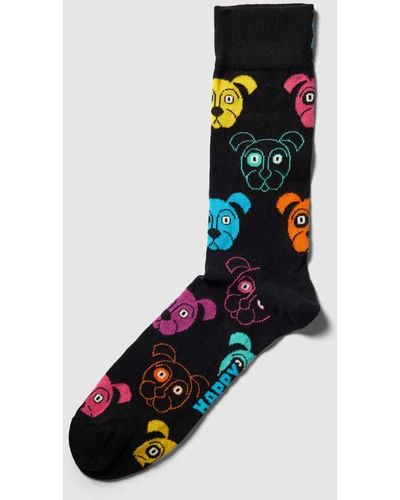 Happy Socks Socken mit Allover-Muster Modell 'Dog' - Schwarz