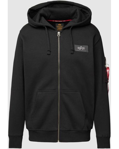 Alpha Industries Sweatjacke mit Label-Patch - Schwarz