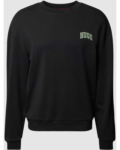 HUGO Sweatshirt mit Label-Stitching - Schwarz