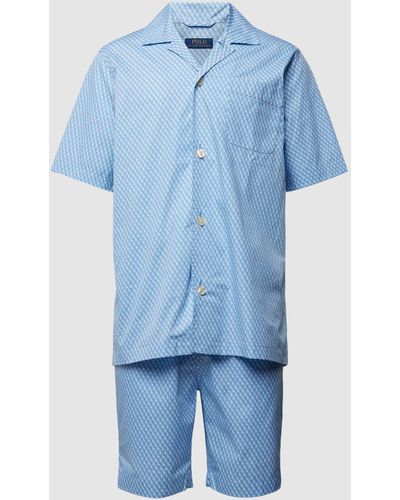 Polo Ralph Lauren Pyjama mit Kontrastpaspeln Modell 'WOVEN' - Blau