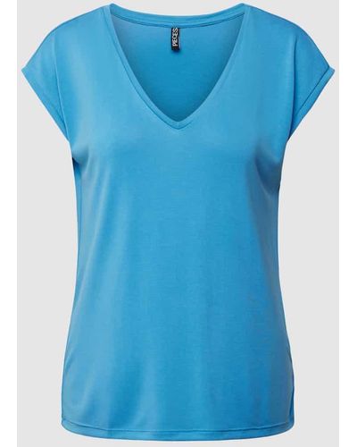 Pieces T-Shirt mit V-Ausschnitt Modell 'KAMALA' - Blau
