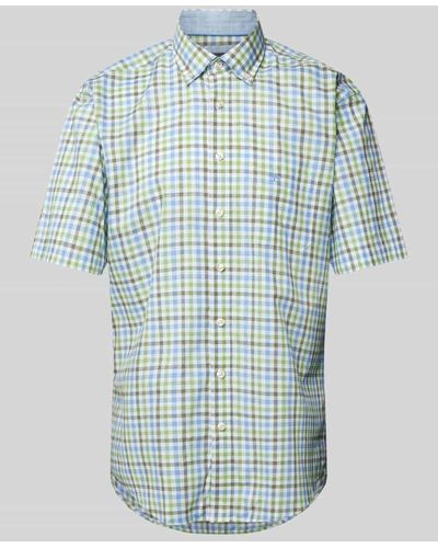 Fynch-Hatton Freizeithemd mit Button-Down-Kragen - Blau