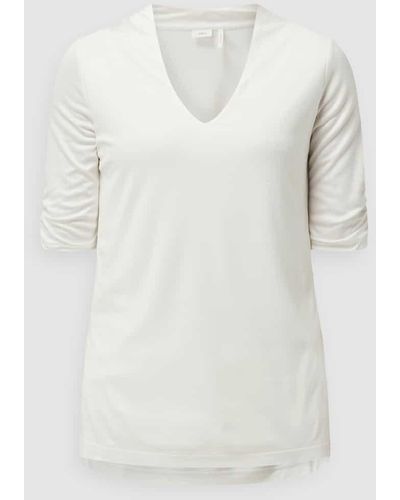 S.oliver T-Shirt aus Viskose mit V-Ausschnitt - Weiß