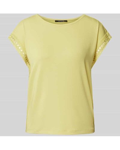 Comma, T-Shirt mit Lochstickerei - Gelb