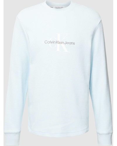 Calvin Klein Shirt Met Lange Mouwen En Wafelstructuur - Blauw