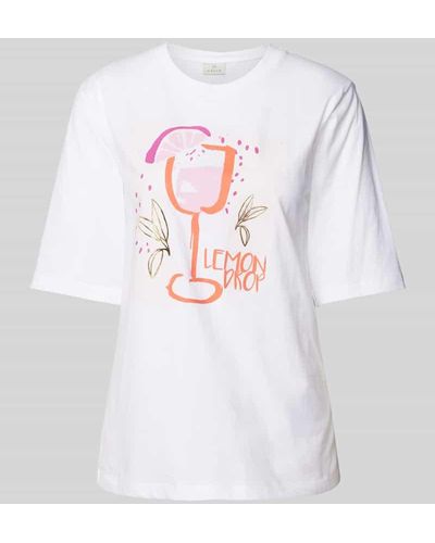 Kaffe T-Shirt mit Motiv-Print und Rundhalsausschnitt - Weiß