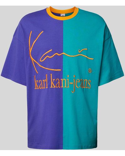 Karlkani Oversized T-shirt Met Labelstitching - Blauw
