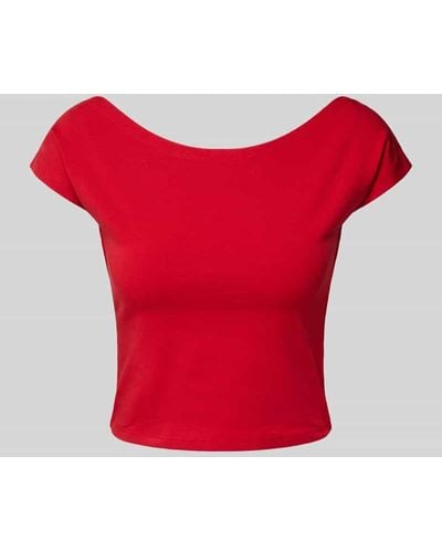 Review Cropped T-Shirt mit U-Boot-Ausschnitt - Rot