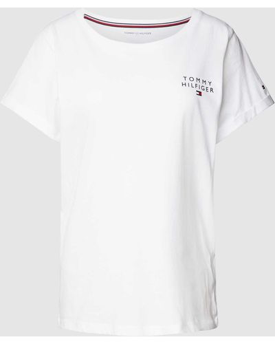 Tommy Hilfiger Regular Fit Pyjama-Oberteil mit Label-Print - Weiß