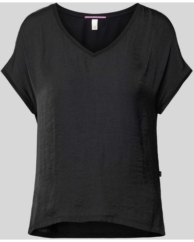 QS T-shirt Met Afgeronde V-hals - Zwart