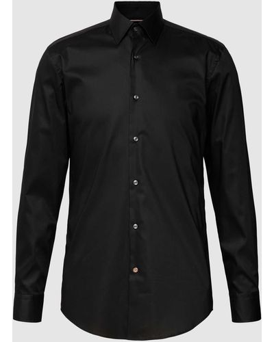 BOSS Slim Fit Zakelijk Overhemd Met Kentkraag - Zwart