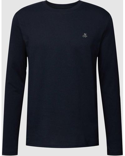 Marc O' Polo Shirt Met Lange Mouwen Van Katoen Met Labelprint - Blauw