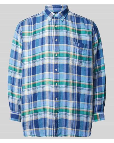 Ralph Lauren PLUS SIZE Freizeithemd aus Leinen mit Label-Stitching - Blau