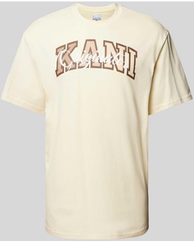 Karlkani T-shirt Met Labelprint - Naturel