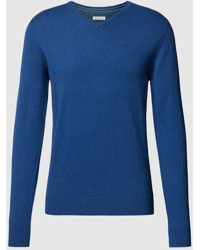 Tom Tailor Strickpullover mit Label-Stitching Modell 'BASIC' - Blau