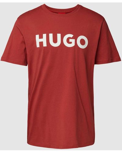 HUGO Regular Fit T-shirt Met Motiefprint En Logoprint - Rood