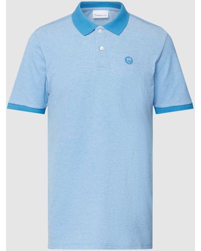 Knowledge Cotton Poloshirt aus reiner Bio-Baumwolle mit Label-Detail - Blau