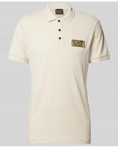 EA7 Slim Fit Poloshirt mit Label-Patch - Natur