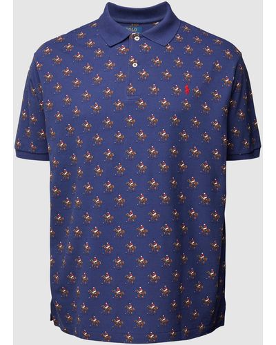 Ralph Lauren Plus Size Poloshirt Met All-over Motief - Blauw