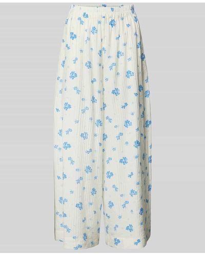 MSCH Copenhagen Wide Leg Stoffhose mit floralem Print Modell 'Rojan' - Blau