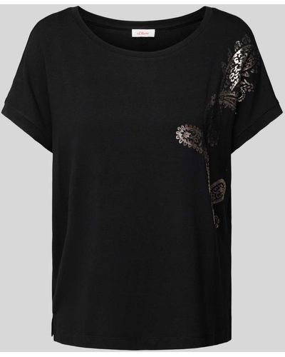 S.oliver T-shirt Met Motief- En Statementprint - Zwart