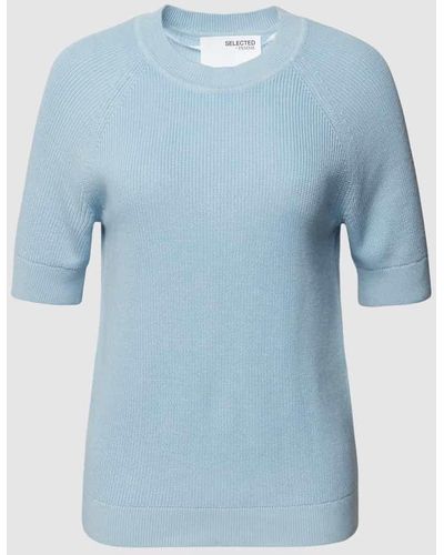 SELECTED Strickshirt mit Rundhalsausschnitt Modell 'ELINNA' - Blau
