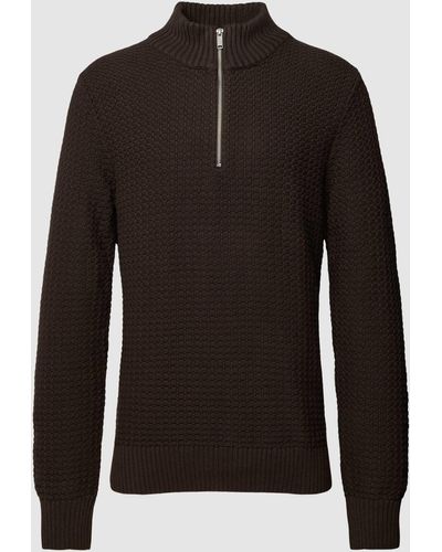 SELECTED Gebreide Pullover Met Opstaande Kraag En Ritssluiting - Zwart