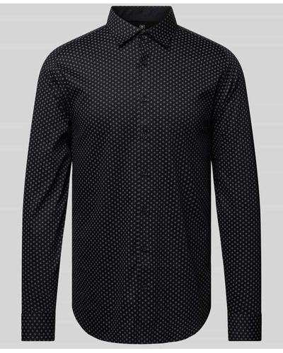 DESOTO Slim Fit Business-Hemd mit Allover-Muster - Blau