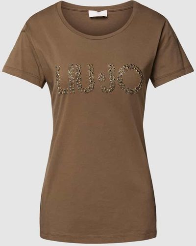 Liu Jo T-Shirt mit Label-Ziersteinbesatz - Braun