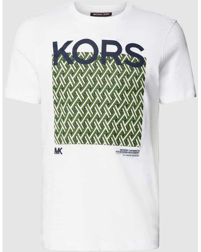 Michael Kors T-Shirt mit Motiv- und Label-Print Modell 'LATTICE KORS' - Grün