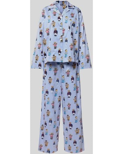 Polo Ralph Lauren Pyjama mit Motiv-Print Modell 'Iconic Bear' - Blau
