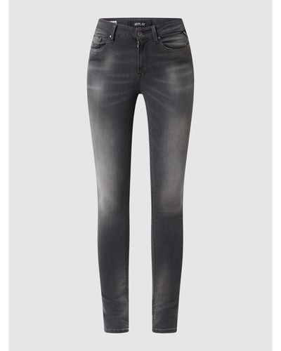 Replay Skinny Fit High Waist Jeans Met Stretch, Model 'luzien' - Grijs