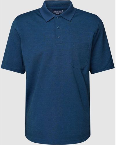 Christian Berg Men Poloshirt Met Korte Knoopsluiting En Geborduurd Logo - Blauw