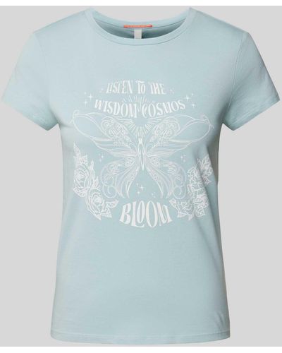 QS T-shirt Met Motiefprint En Ronde Hals - Blauw