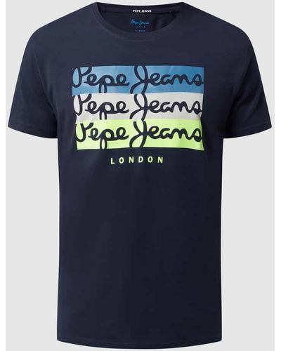 Pepe Jeans T-Shirt mit Logo-Print Modell 'Abaden' - Blau