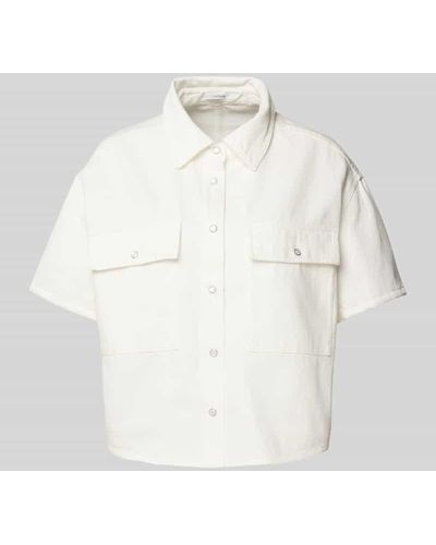 Opus Cropped Hemdjacke mit Brusttaschen Modell 'Ferlo Pure' - Weiß