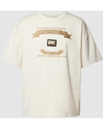 Karlkani Boxy Fit T-shirt Met Labelstitching - Naturel