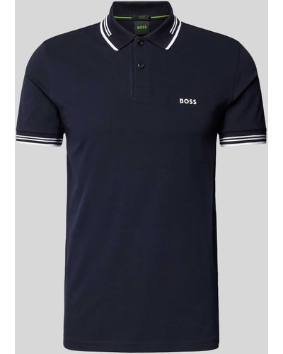 BOSS Slim Fit Poloshirt mit Label-Print Modell 'Paul' - Blau