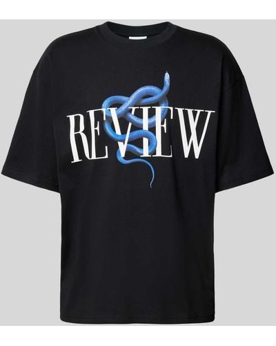 Review T-shirt Met Labelprint En Ronde Hals - Zwart