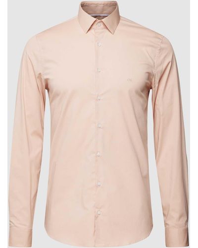 Calvin Klein Slim Fit Business-Hemd mit Label-Stitching Modell 'Bari' - Natur