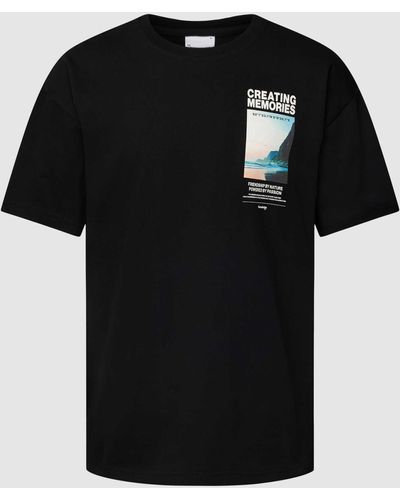 Knowledge Cotton T-shirt Met Motiefprint - Zwart