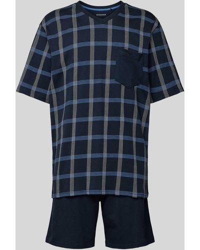 Schiesser Pyjama Met Rastermotief - Blauw