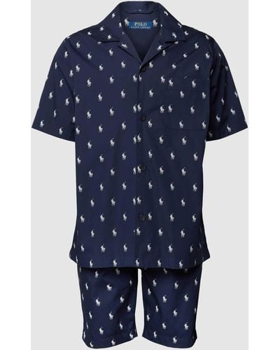 Polo Ralph Lauren Pyjama Met All-over Logo - Blauw