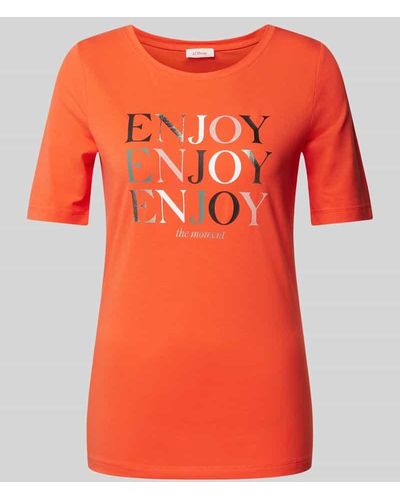 S.oliver T-Shirt mit Label-Prints Modell 'ENJOY' - Orange
