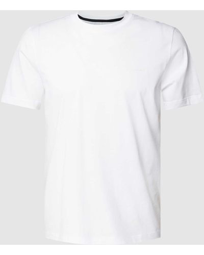 Pierre Cardin T-Shirt mit geripptem Rundhalsausschnitt - Weiß