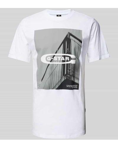 G-Star RAW T-Shirt mit Motiv- und Label-Print Modell 'oldskool' - Grau
