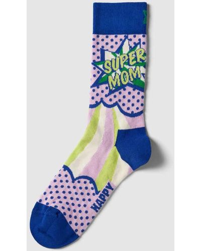 Happy Socks Socken im Allover-Look Modell 'Super MOM' - Blau